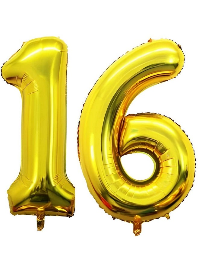 Propsicle - Propsicle 16 inch Birthday Foil 16 Number Helium Balloon Party Decoration Golden Pack of 2 | 16 Year No. Balloons Birthday/Anniversary | Sixteen Number - Image 1