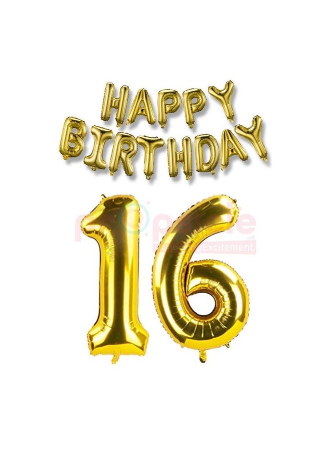 Propsicle - Propsicle 16 inch Birthday Foil 16 Number Helium Balloon Party Decoration Golden Pack of 2 | 16 Year No. Balloons Birthday/Anniversary | Sixteen Number - Image 1
