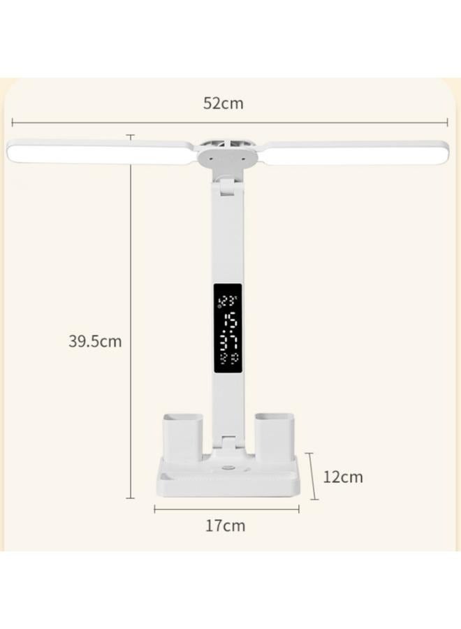 LED Desk Lamp with Clock Double Head Flexo LED Desk USB Rechargeable 3 Color Modes, Dimmable 0-100%, Pen Holder, Adjustable Angle, Touch Control, for Reading Study  - Image 2