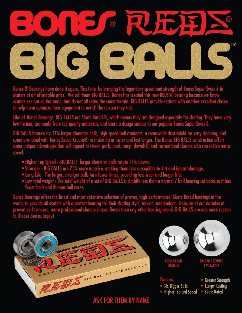 Bones Big Balls Reds Skate Bearings 8mm 16 Pack - Image 4