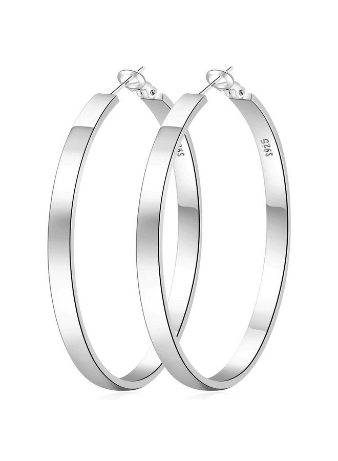 EXGOX 4Mm Wide Silver Hoop Earrings For Women Sterling Silver Large Hoop Earrings 14K Real Gold Plated Hoop Earrings Hypoallergenic 925 Silver Big Hoop Earrings For Women (30/40/50/60Mm) - Image 1