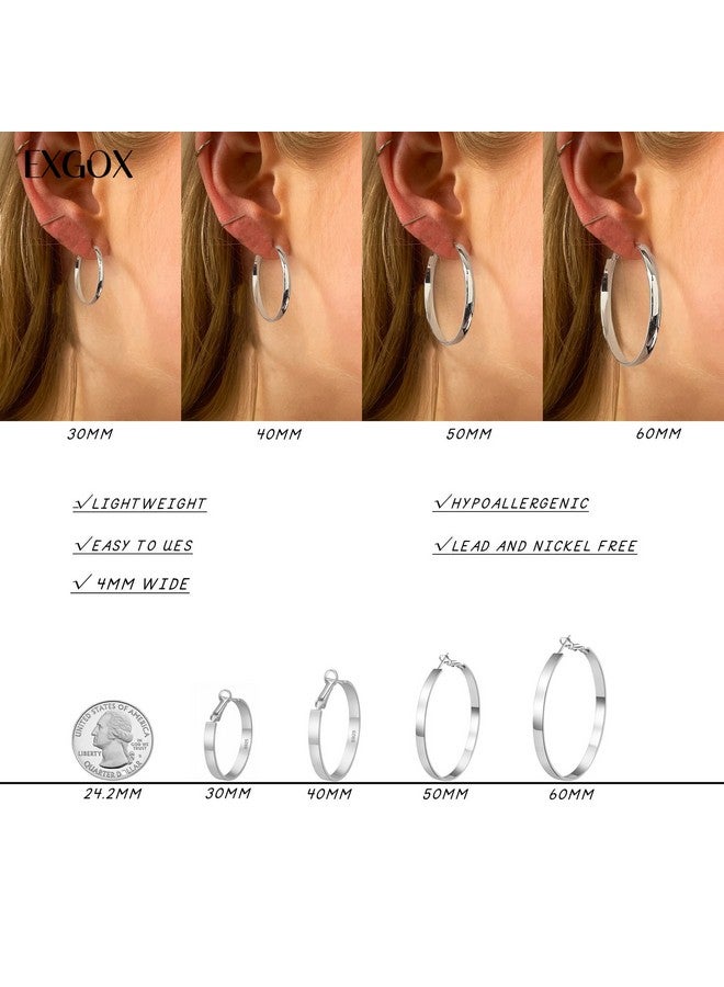 EXGOX 4Mm Wide Silver Hoop Earrings For Women Sterling Silver Large Hoop Earrings 14K Real Gold Plated Hoop Earrings Hypoallergenic 925 Silver Big Hoop Earrings For Women (30/40/50/60Mm) - Image 4