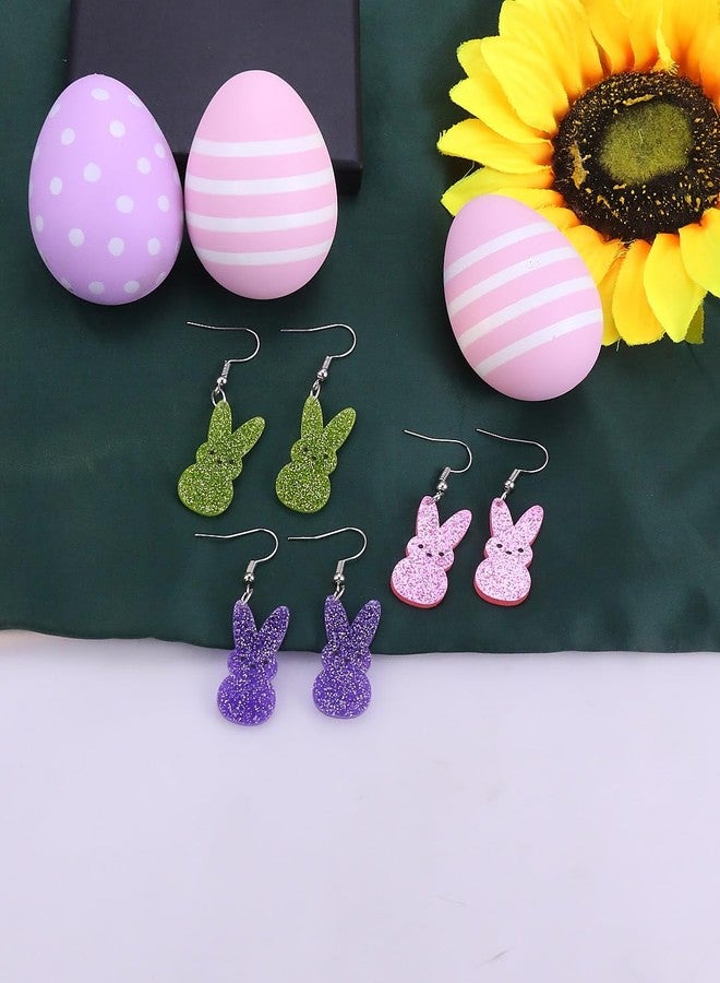 Lookray Easter Earrings for Women Colorful Easter Bunny Dangle Earrings Cute Glitter Acrylic Spring Rabbit Earrings Festive Outfit Jewelry Accessories Style2 - Image 4