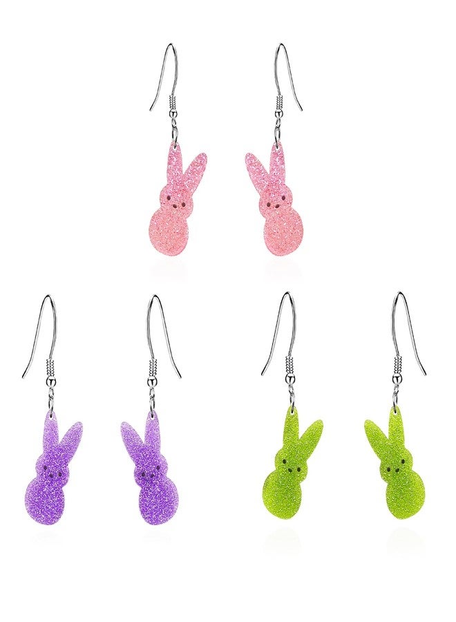 Lookray Easter Earrings for Women Colorful Easter Bunny Dangle Earrings Cute Glitter Acrylic Spring Rabbit Earrings Festive Outfit Jewelry Accessories Style2 - Image 1