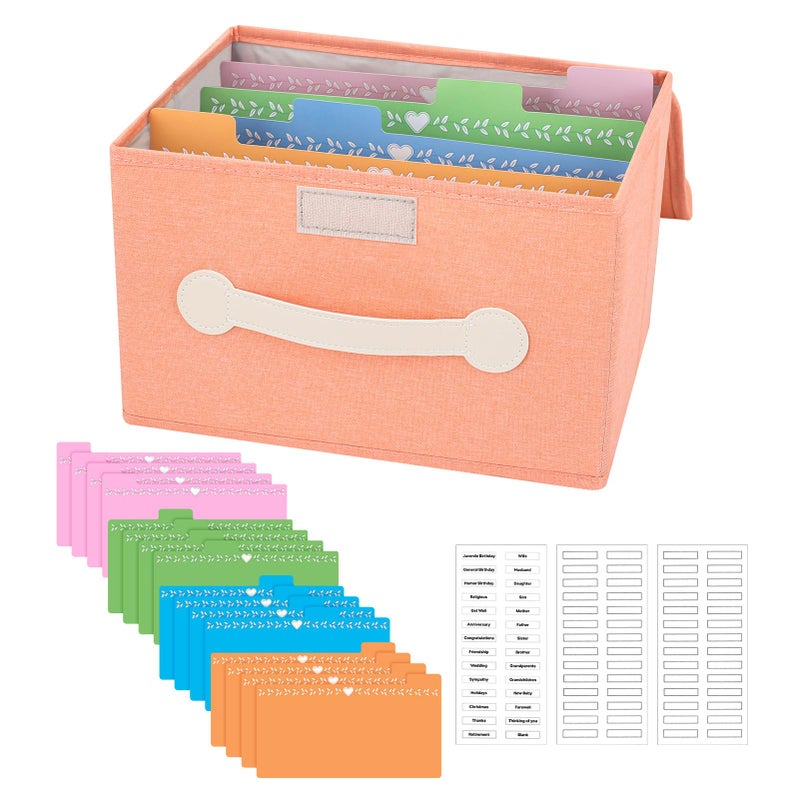 slcinwzdt Collapsible Greeting Card Storage Box with 16 Dividers, Ideal for Cards, Recipes, Photos, Envelopes - Pink, 84 Labels - Image 1