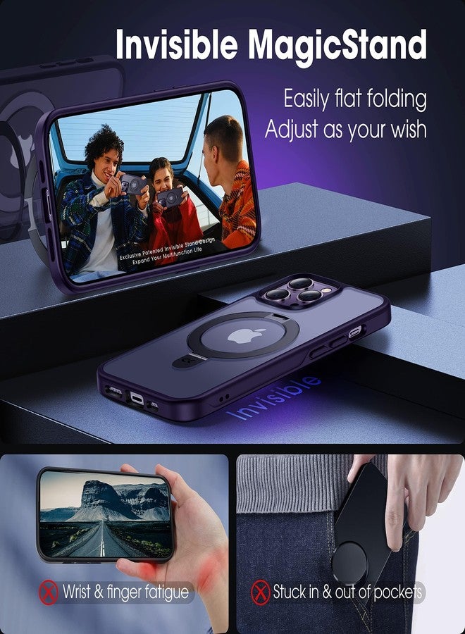 جراب CASEKOO مصمم خصيصًا لهاتف iPhone 14 Pro مع حامل مغناطيسي غير مرئي [حماية من السقوط وفقًا للمعايير العسكرية] [متوافق مع MagSafe] جراب Pro نحيف غير لامع وشفاف مقاوم للصدمات، مقاس 6.1 بوصة، لون بنفسجي - Image 3