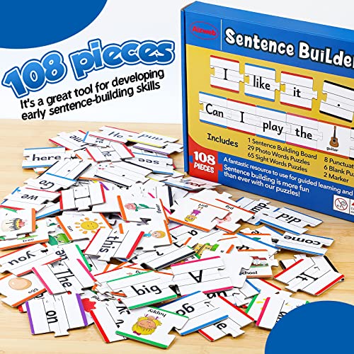 Aizweb Sentence Building,Sight Word Games for Kindergarten 1st 2nd Grade Classroom Must Haves,Montessori Phonics Reading Learning Games,Speech Therapy Special Education Manipulative Toy for Teacher - Image 3