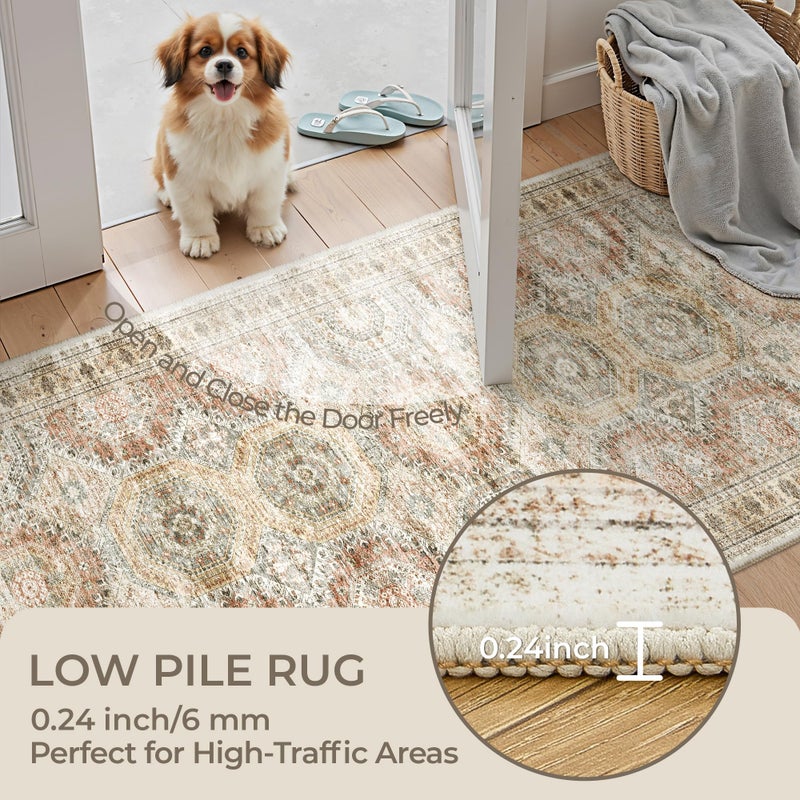 Restydon Rug Runners for Hallways Non Slip - 2x8 Runner Rug for Bedroom, Washable Runner with Rubber Backing, Soft Low-Pile Carpet for Kitchen, Laundry, Bathroom (2'x8', Brown/Pink) - Image 5