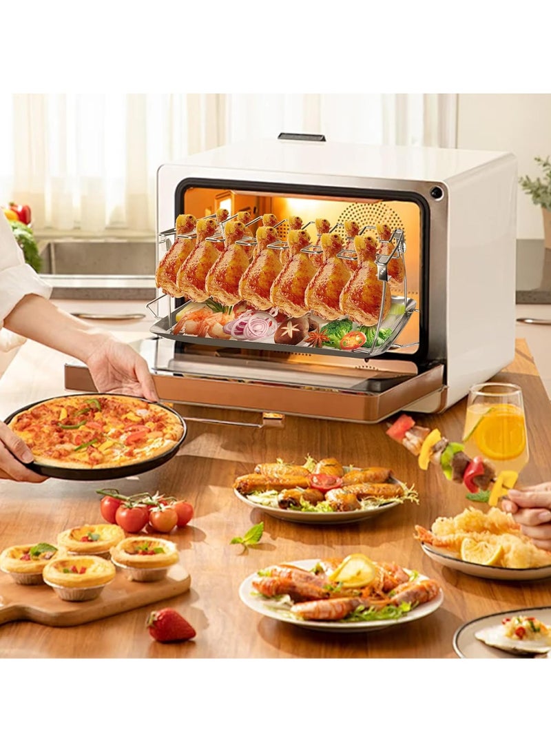 Beauenty 14-Slot Chicken Leg and Wing Rack for Grill with Drip Tray, Stainless Steel Drumstick Holder with Grill Clips, Oil Brush, Heat-Resistant Gloves, BBQ Roasting Stand for Oven, r, Camping  Parties - Image 3