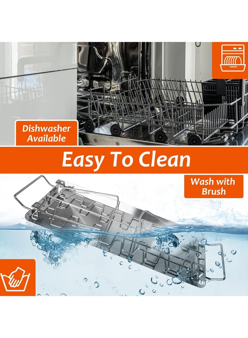 Beauenty 14-Slot Chicken Leg and Wing Rack for Grill with Drip Tray, Stainless Steel Drumstick Holder with Grill Clips, Oil Brush, Heat-Resistant Gloves, BBQ Roasting Stand for Oven, r, Camping  Parties - Image 4