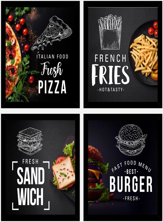 AR Creative Italian Food, French Fries, Sandwich, Fast Food - Kitchen and Restaurant Quotes Print with Frame, Food Quotes, Funny, Home, Office Decor, Kitchen Poster (10 inch x 10 inch) Set of 4 - Image 1
