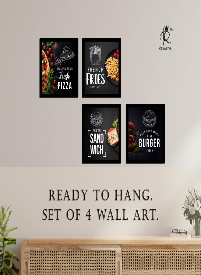 AR Creative Italian Food, French Fries, Sandwich, Fast Food - Kitchen and Restaurant Quotes Print with Frame, Food Quotes, Funny, Home, Office Decor, Kitchen Poster (10 inch x 10 inch) Set of 4 - Image 3