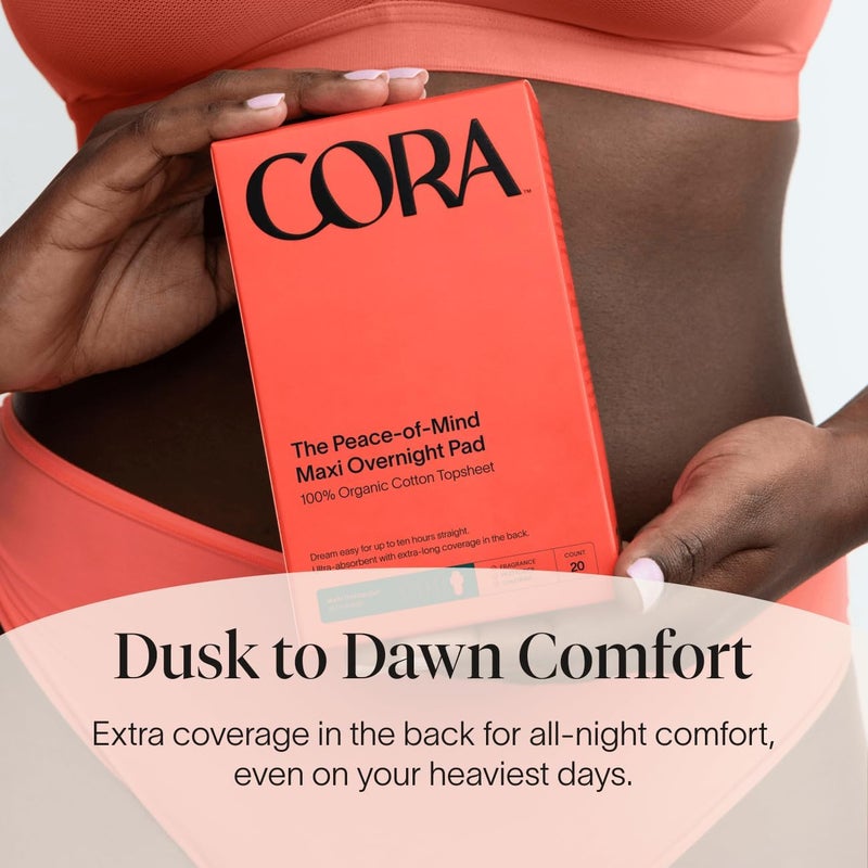cora 100% Organic Cotton Topsheet Pads (48 Maxi Overnight Pads) - Image 4