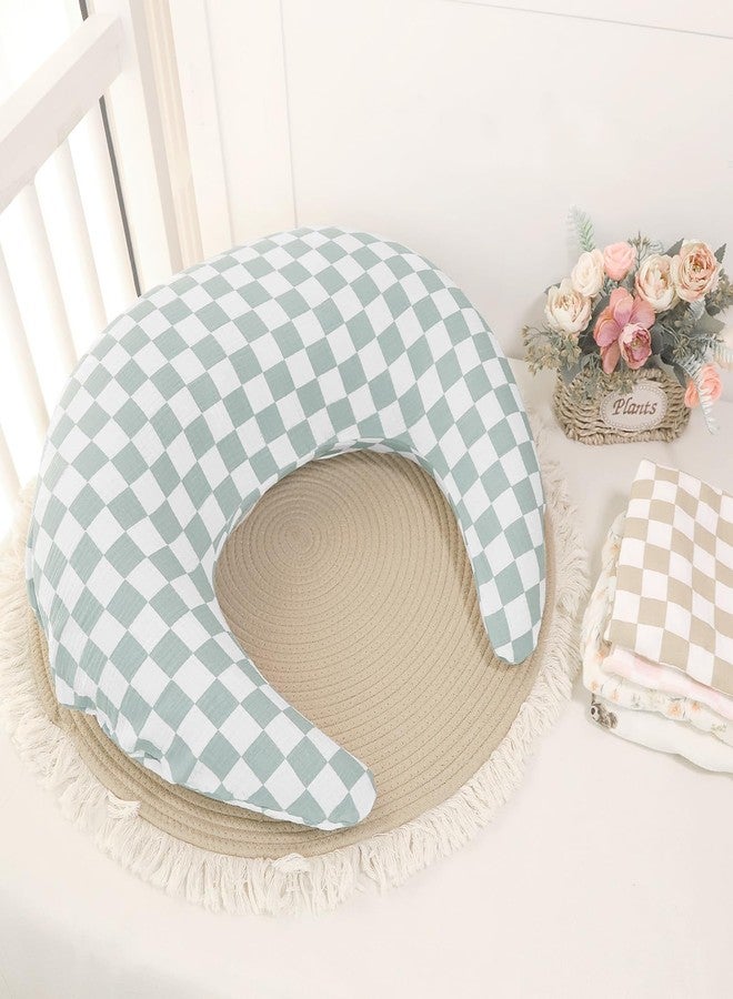 SWESEN Muslin Nursing Pillow Cover, Soft Removable Cover for Breastfeeding Pillows, Pillow Slipcover for Baby Boys and Girls, Comfortable & Breathable, Green Plaid, (Only Cover) - Image 2