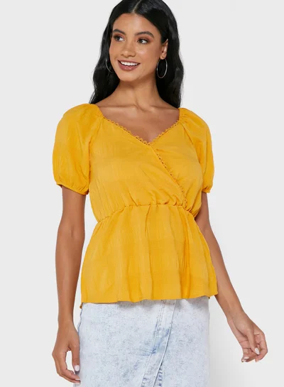 Ginger Lace Trim Surplice Top