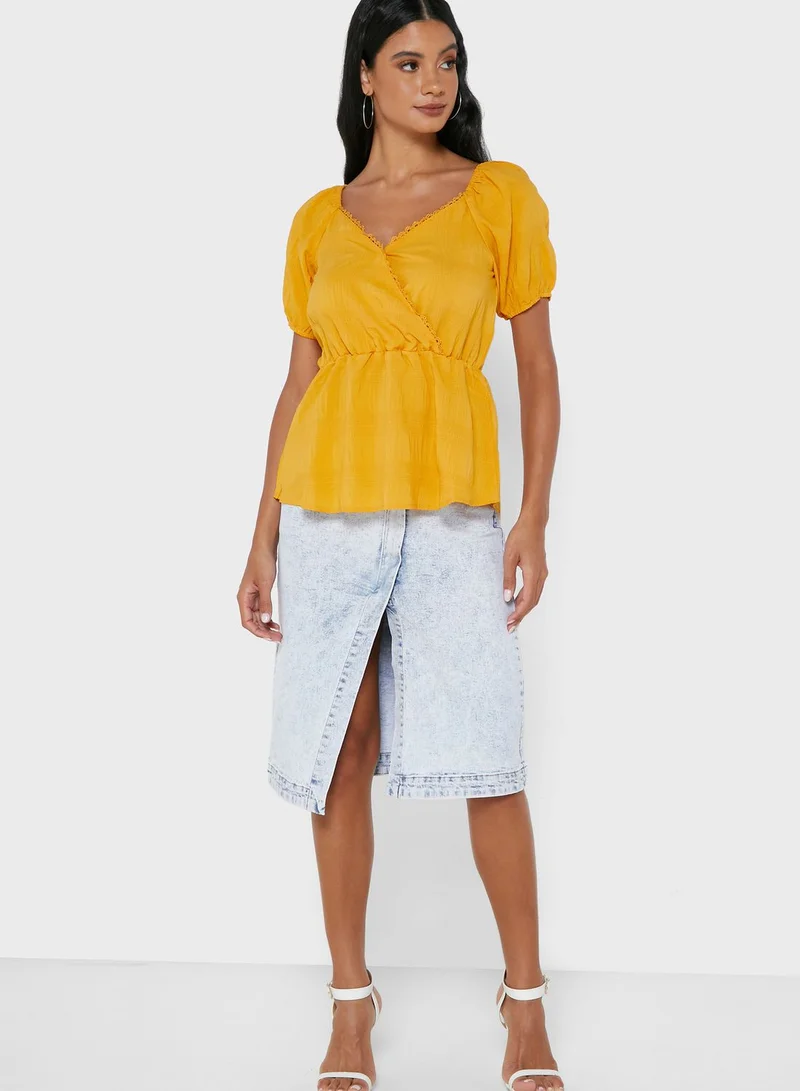 Ginger Lace Trim Surplice Top