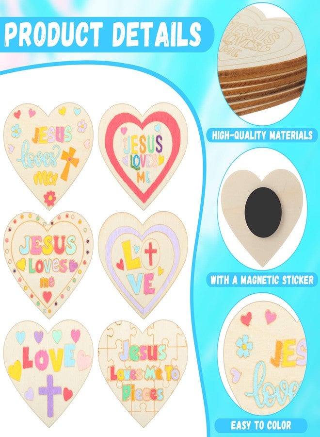 Blueweenly 48 Set Christian Magnets Crafts DIY Jesus Loves Me Heart Craft Kit Religious Unfinished Wood Cutouts Magnet Watercolor Pens for Sunday School Class Church Activities - Image 3