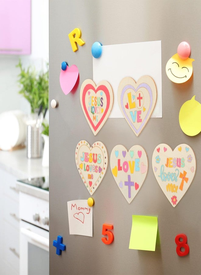 Blueweenly 48 Set Christian Magnets Crafts DIY Jesus Loves Me Heart Craft Kit Religious Unfinished Wood Cutouts Magnet Watercolor Pens for Sunday School Class Church Activities - Image 4