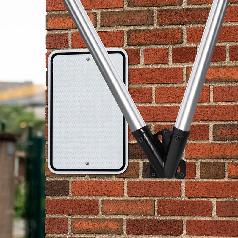 Metal Flag Pole Bracket and Holder Outside House, V-Shaped Aluminum Alloy Mount with Adjustable Fixing Rack, Black Outdoor Wall Flagpole Hardware for Patio and Lawn - Image 4