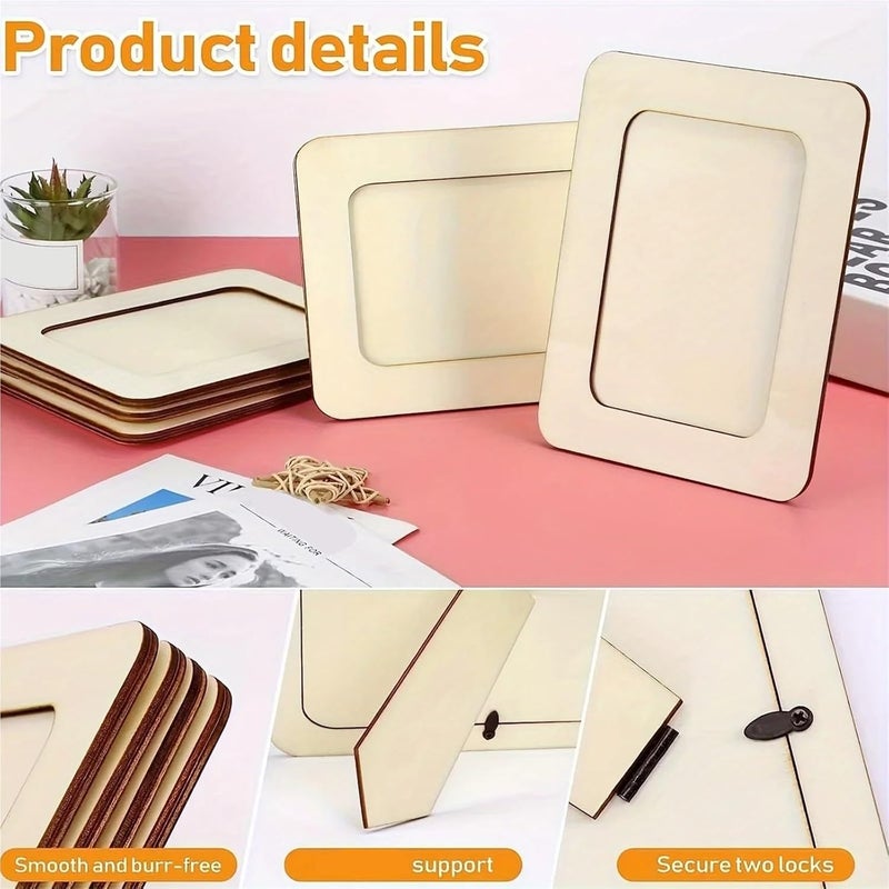 Wooden Photo Frame 6pcs Wooden Picture Frames For Crafts Photos Standing Postcard Frame Set Unfinished DIY Keepsake Kit - Image 3