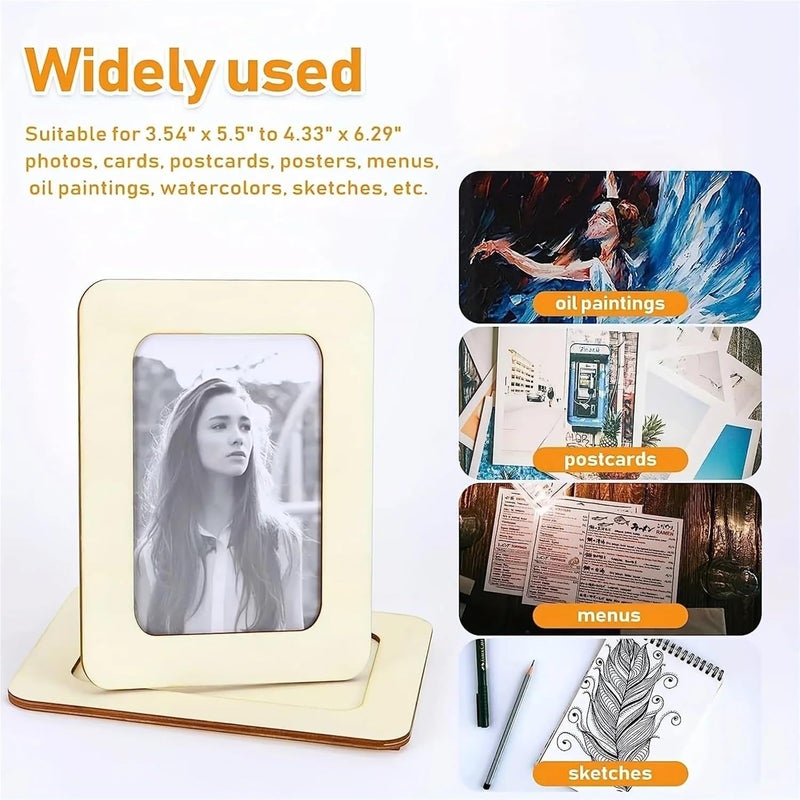 Wooden Photo Frame 6pcs Wooden Picture Frames For Crafts Photos Standing Postcard Frame Set Unfinished DIY Keepsake Kit - Image 5
