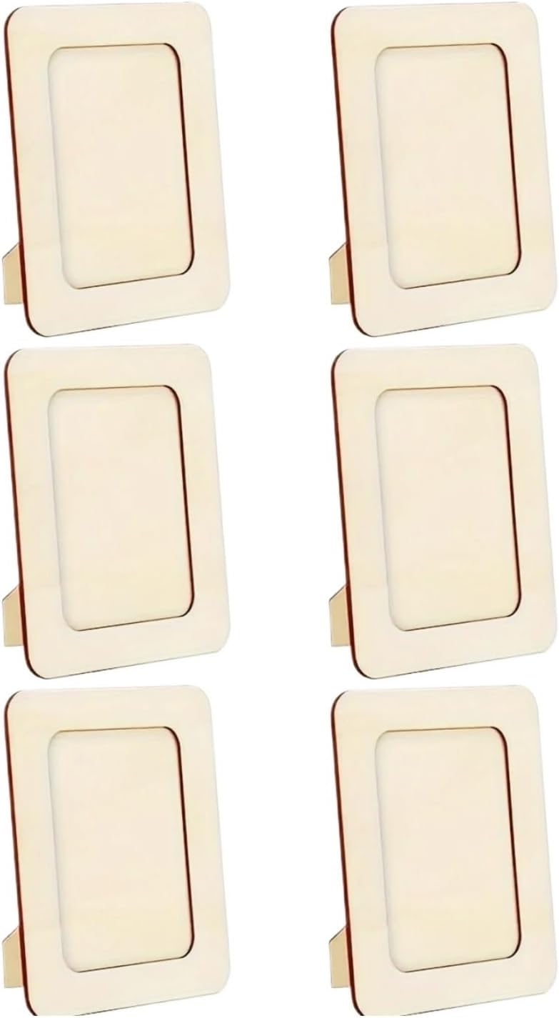 Wooden Photo Frame 6pcs Wooden Picture Frames For Crafts Photos Standing Postcard Frame Set Unfinished DIY Keepsake Kit - Image 1