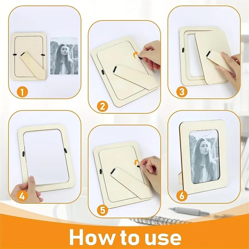 Wooden Photo Frame 6pcs Wooden Picture Frames For Crafts Photos Standing Postcard Frame Set Unfinished DIY Keepsake Kit - Image 4