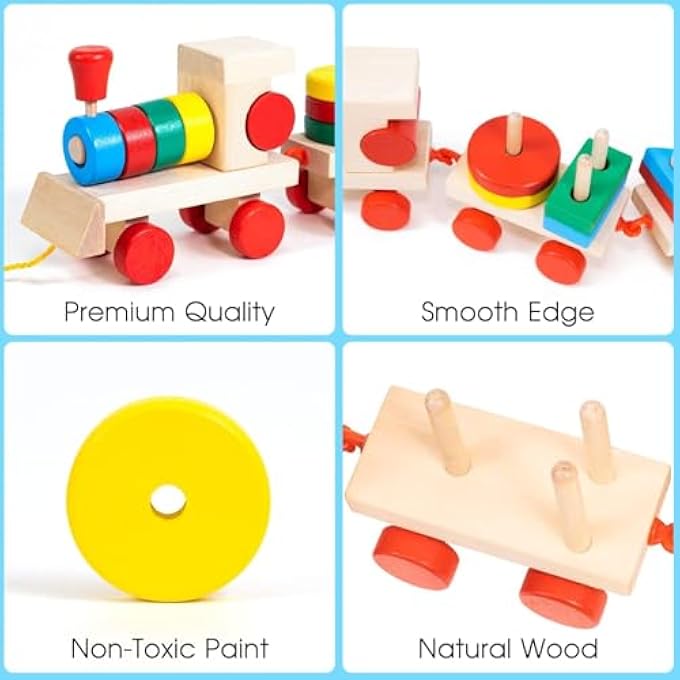 STACKING TRAIN, PULL ALONG TOYS FOR TODDLERS, MONTESSORI WOODEN SORTING STACKING TOYS, PRESCHOOL EDUCATIONAL TOY FOR KIDS, WOODEN BLOCKS FOR BOYS GIRLS - Image 4
