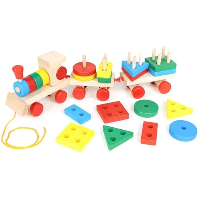 STACKING TRAIN, PULL ALONG TOYS FOR TODDLERS, MONTESSORI WOODEN SORTING STACKING TOYS, PRESCHOOL EDUCATIONAL TOY FOR KIDS, WOODEN BLOCKS FOR BOYS GIRLS - Image 1