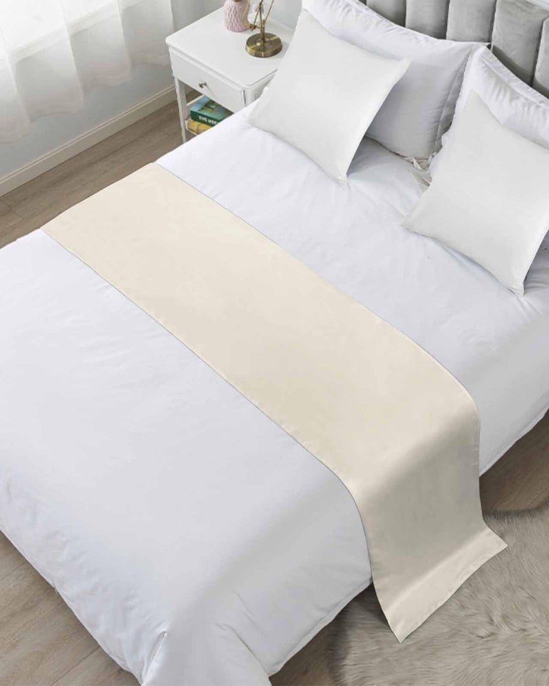 Cream Bed Runner 102x20 Inches for Cal King Bed Decorative Throw Foot of Bed Protector - Image 2