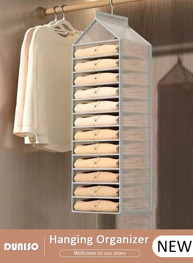 DUNISO 12 Tier Hanging Closet Shelves, Hanging Closet Organizer for Clothes, Socks & Hats, Hanging Shelves with Waterproof PVC & Stainless Steel Hooks, Storage Organizer for Bedroom  - Image 1