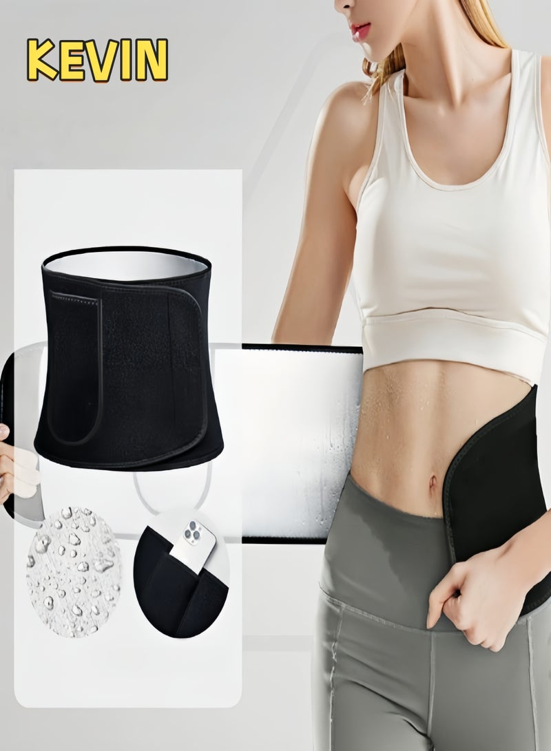 كيفن حزام تعرق أيوني فضي مع جيوب، حزام ساونا قابل للتعديل، يُحسّن استقرار الجذع، يزيد من كثافة التمارين الهوائية، يزيد التعرق  مشد خصر قابل للتعديل للرجال والنساء - حزام تخسيس وتعرق بتأثير الساونا لحرق الدهون - حزام دعم قطني للظهر - مشد رياضي مُشكل للجسم خلال التمارين - Image 1