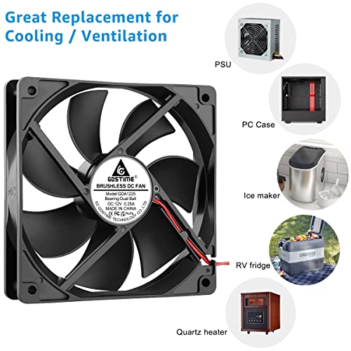 GDSTIME Dual Ball Bearings 120mm x 120mm x 25mm 5 inch 12v Brushless DC Cooling Exhaust Fan, For Desktop - Image 2