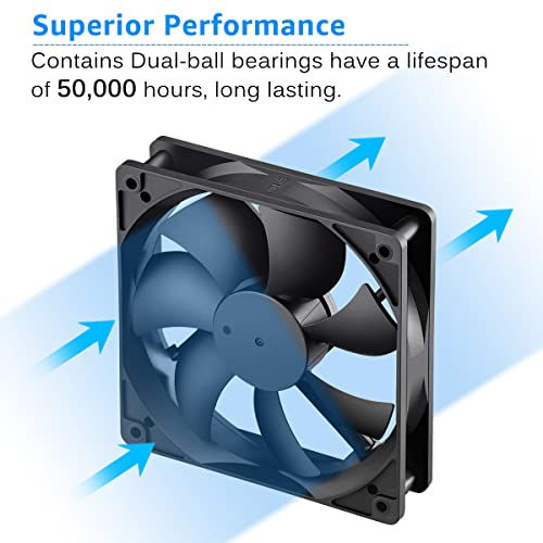 GDSTIME Dual Ball Bearings 120mm x 120mm x 25mm 5 inch 12v Brushless DC Cooling Exhaust Fan, For Desktop - Image 3