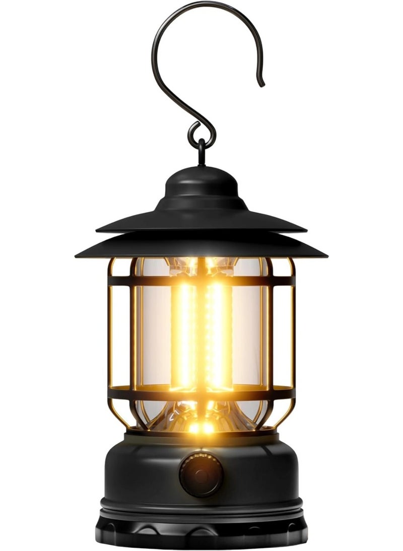 MHR Retro Camping Lantern, Portable LED Lantern with Stepless Dimming, Water Resistant, Black - Image 1