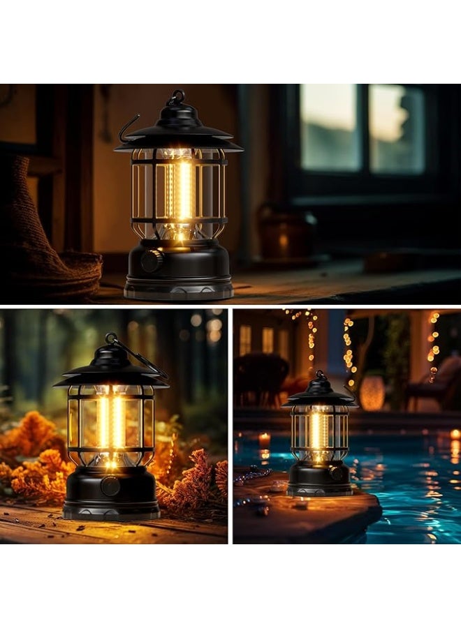 MHR Retro Camping Lantern, Portable LED Lantern with Stepless Dimming, Water Resistant, Black - Image 2