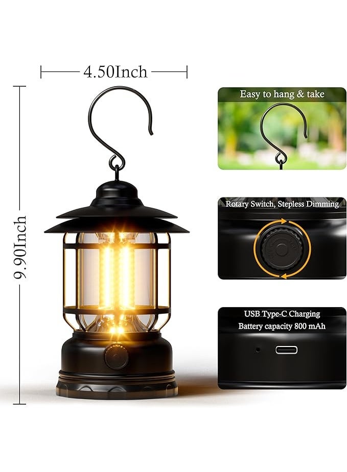 MHR Retro Camping Lantern, Portable LED Lantern with Stepless Dimming, Water Resistant, Black - Image 4