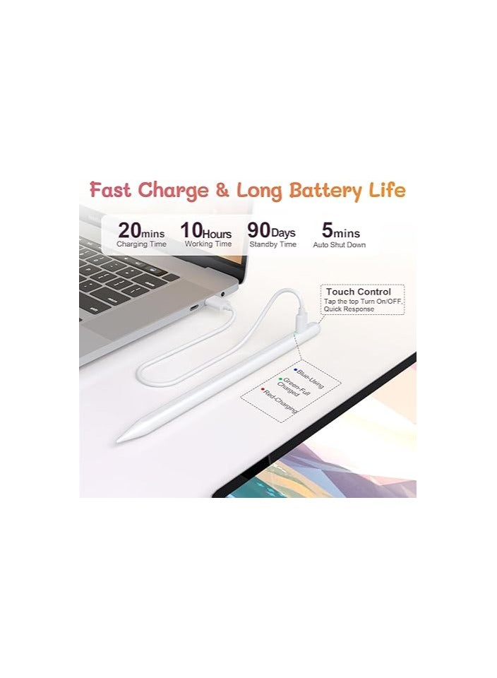 2nd Gen Active Stylus Pen for iPad with Palm Rejection – Compatible with iPad Pro 11/12.9 (2018–2023), iPad 10th–6th Gen, iPad Mini 5/6, iPad Air 3–5
