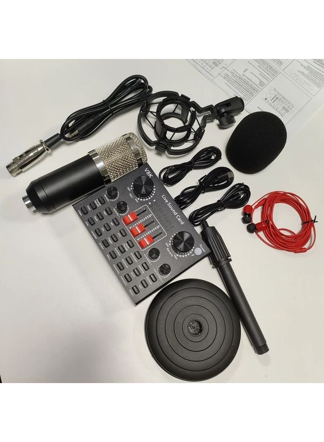V8K Audio Interface Silver Microphone Podcast Studio Kit With Stand USB Charging - Image 2