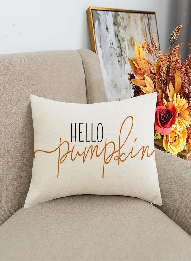 RABUSOFA Fall Pillow Covers 12x20 Inch,Autumn Hello Pumpkin Pillows Decorative Throw Pillows,Lumbar Outdoor Thanksgiving Cushion Cover Farmhosue Fall Decor for Bedroom Couch Sofa White - Image 3