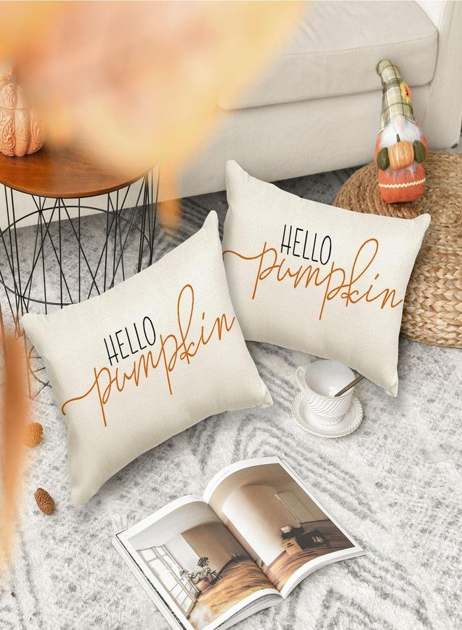 RABUSOFA Fall Pillow Covers 12x20 Inch,Autumn Hello Pumpkin Pillows Decorative Throw Pillows,Lumbar Outdoor Thanksgiving Cushion Cover Farmhosue Fall Decor for Bedroom Couch Sofa White - Image 2