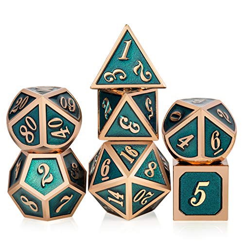 DNDND Teal DD Metal Dice SetDNDND 7 PCS Metallic Dungeons and Dragons Dice with Free Metal Case for DD Game Role Playing Teal and Copper - Image 1