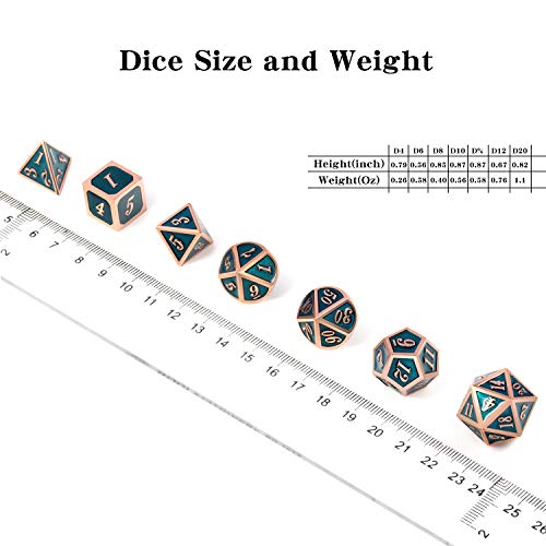 DNDND Teal DD Metal Dice SetDNDND 7 PCS Metallic Dungeons and Dragons Dice with Free Metal Case for DD Game Role Playing Teal and Copper - Image 5