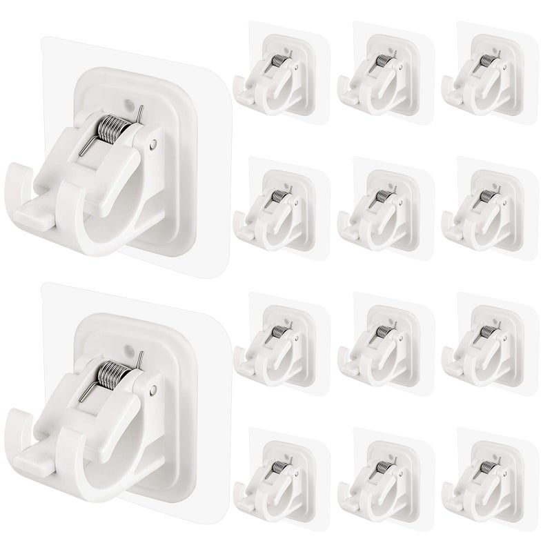 Codoule 14PCS No Drill Curtain Rod Brackets No Drilling Self Adhesive Curtain Rod Holder Hooks Nail Free Adjustable Curtain Rod Hooks Curtain Hangers for Bathroom Kitchen Home Bathroom and Hotel (White) - Image 1