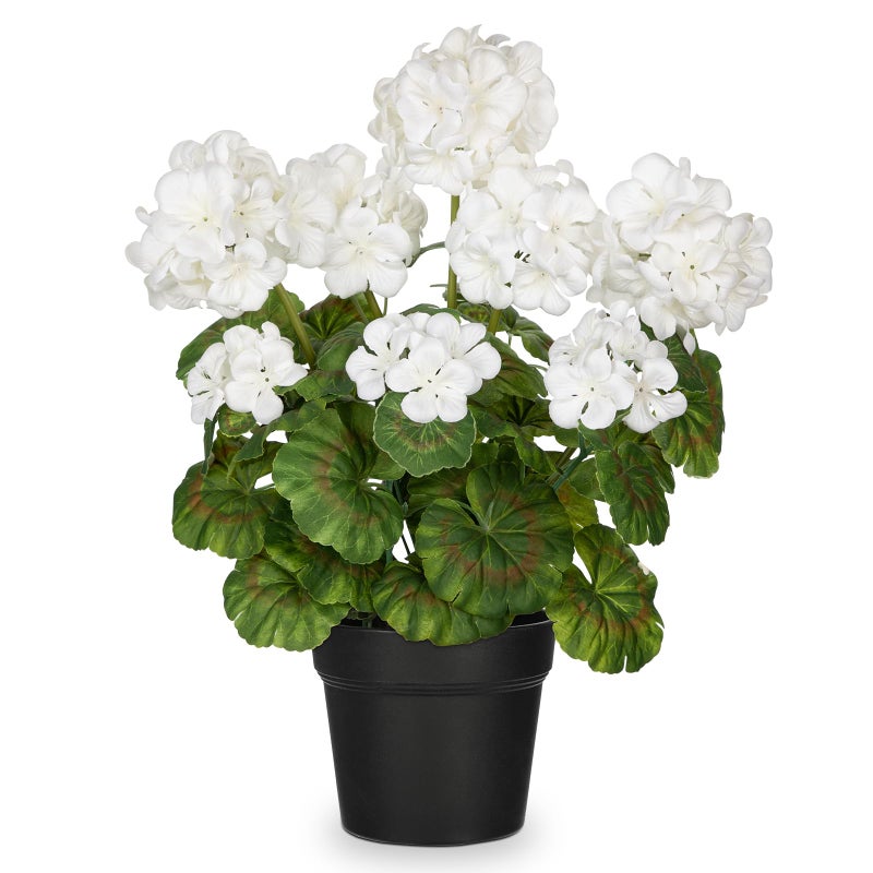 Briful Artificial Geranium Potted Plant â€“ 16â€ Tall, Realistic Silk Flowers with Vibrant Green Leaves, White Geraniums Fake Flowers for Outdoors Home DÃ©cor, Wedding Farmhouse Office Tables Decor - Image 1