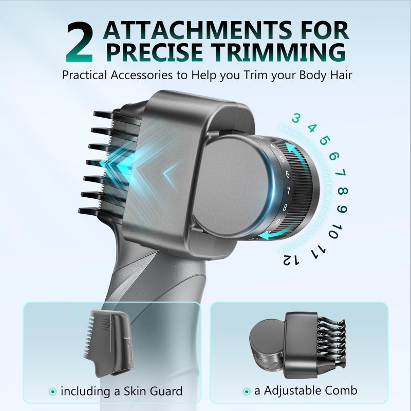 kensen مقص شعر الجسم كينسن للرجال - مقص لحية للرجال، رأس تقليم على شكل V مع ملحقين مشط، مقص شعر الرجال في منطقة العانة والشعر العام، ماكينة حلاقة كهربائية للرجال مقاومة للماء IPX5 للاستخدام الرطب/الجاف - Image 4