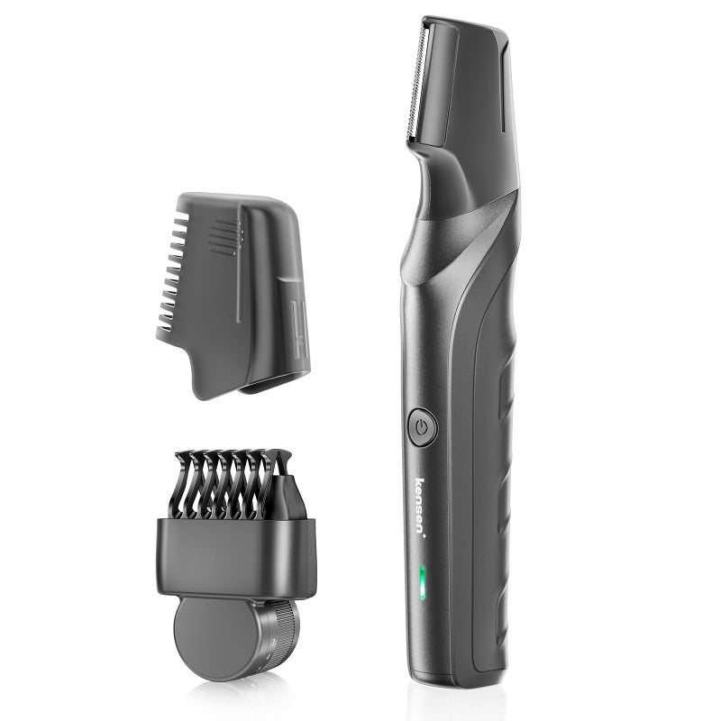 kensen مقص شعر الجسم كينسن للرجال - مقص لحية للرجال، رأس تقليم على شكل V مع ملحقين مشط، مقص شعر الرجال في منطقة العانة والشعر العام، ماكينة حلاقة كهربائية للرجال مقاومة للماء IPX5 للاستخدام الرطب/الجاف - Image 1