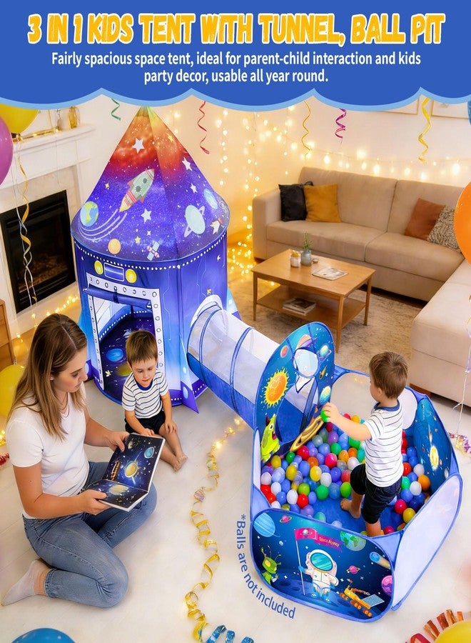WillingHeart 3 in 1 Rocket Ship Play Tent with Tunnel Ball Pit for Kids Space Themed Pop Up Playhouse Indoor Outdoor Astronaut Tent Set Toy Gift for Boys Girls Toddler Baby Child Games Birthday Party - Image 4
