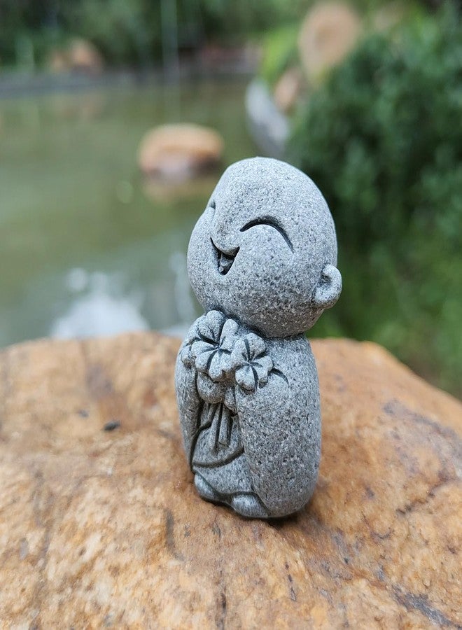 livelyfish Mini Monk Statue Japanese Buddha Figurine Praying Monk Statues Sandstone Happy/Smiling Ornament for Fish Tank Aquarium Home Decoration (B) - Image 4