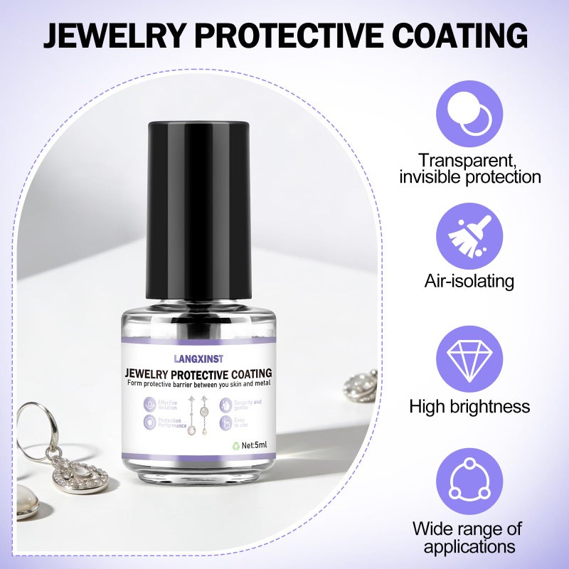 LANGXINST 5ml Jewelry Protective Coating,Jewelry Sealant, Clear Invisible Long-Lasting Protection Forms a Protective Barrier Between Skin and Metal Suitable for Earrings, Rings, and Bracelets - Image 2